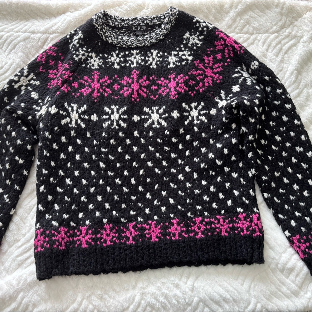 J. Crew Black and Pink Patterned Women's Sweater
